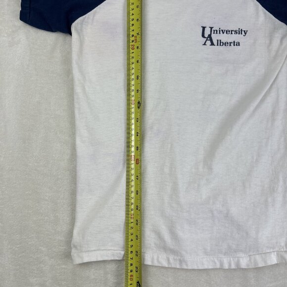 VTG University Of Alberta T Shirt Red Stripe White Blue Adult M* Velva Sheen - Picture 6 of 7